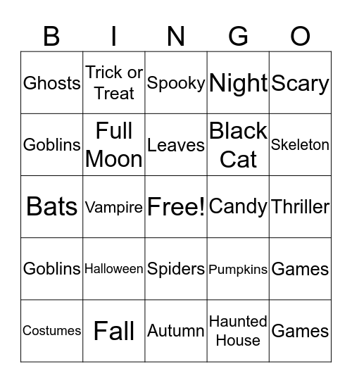 Halloween Bingo Card
