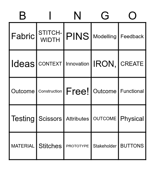 Textiles Bingo Card Bingo Card