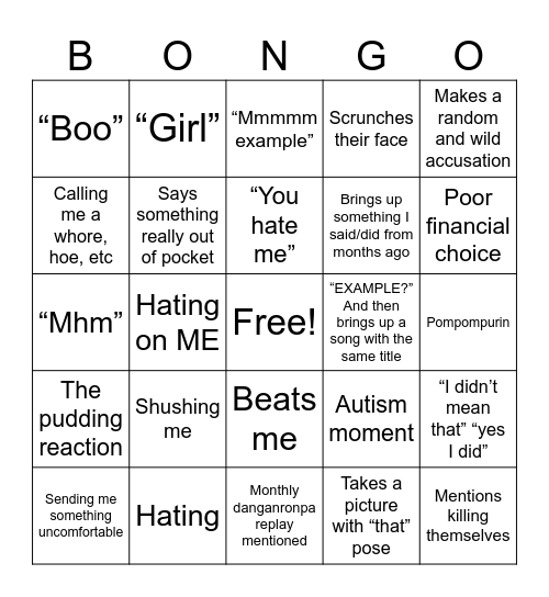 Shroom Bingo Card