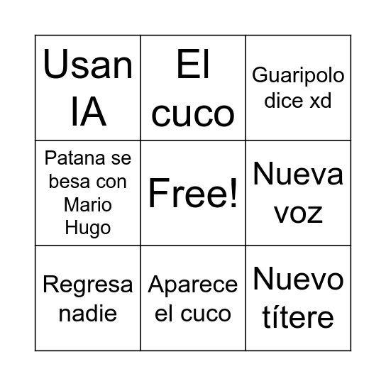 Bingo RG2 Bingo Card