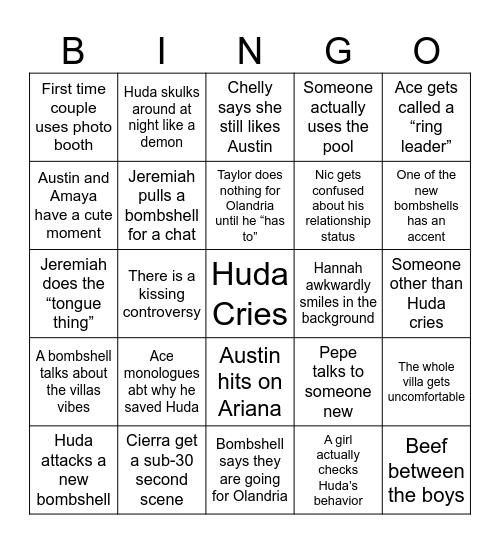 Love Island Season 7 Ep 15 Bingo Card