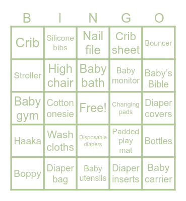 Baby Gift Bingo Card