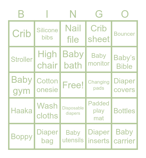 Baby Gift Bingo Card