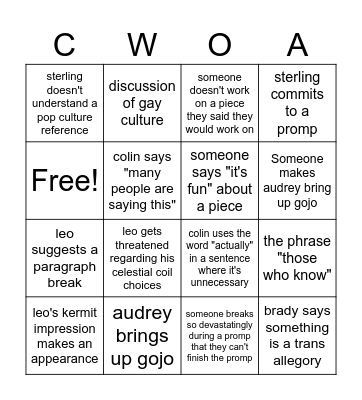 WRITING CLUB BINGO Card