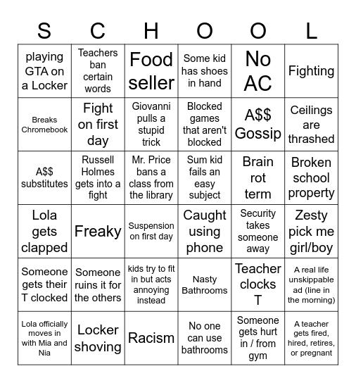 SCHOOL 2025 - 2026 Bingo Card