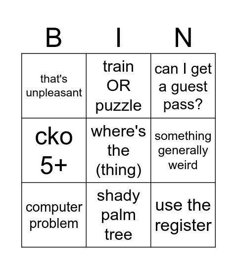 a&k mini game Bingo Card