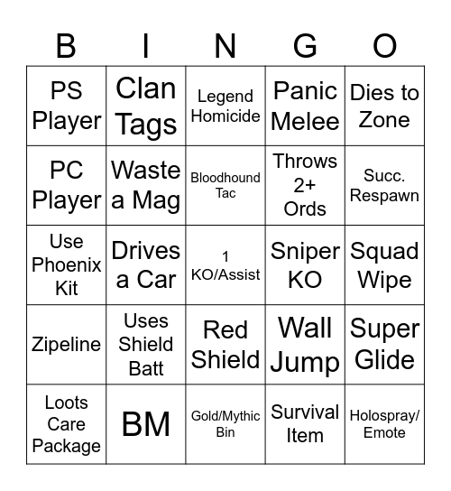 Apex Legends Bingo Card