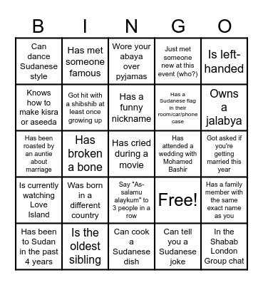 Get to know the Shabab Bingo Card