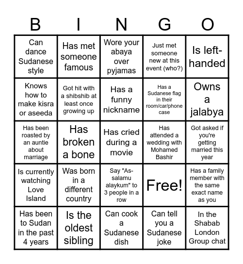 Get to know the Shabab Bingo Card