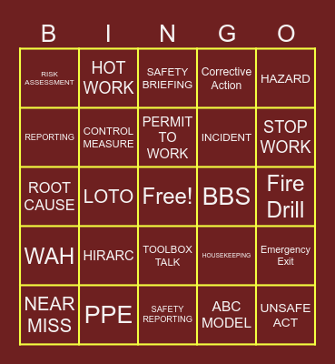 SAFETY LINGO BINGO Card