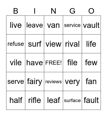 MINIMAL PAIRS Bingo Card