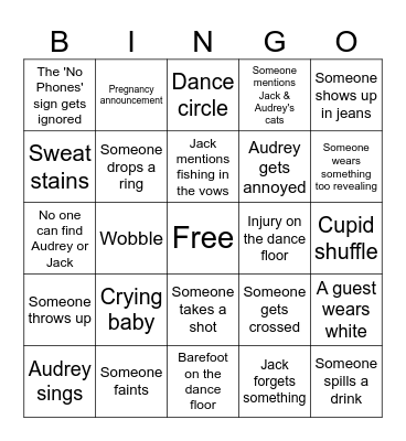 Audrey & Jack's Wedding Bingo Card