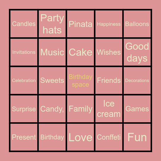 Birthday Bingo Card