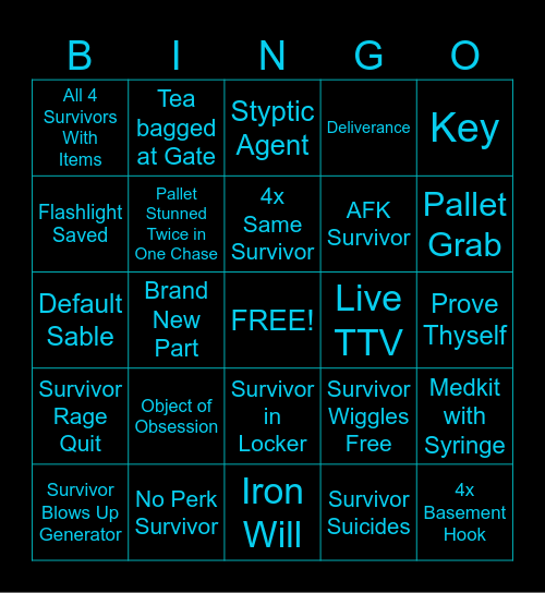 DBD Killer Bingo Card
