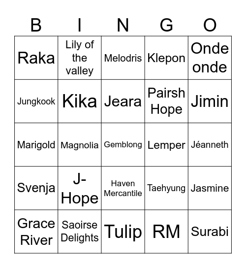 Bingo yipi Bingo Card