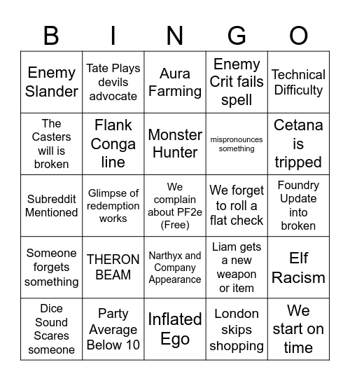 Tales of the Spark Bingo Card