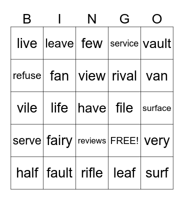 MINIMAL PAIRS Bingo Card