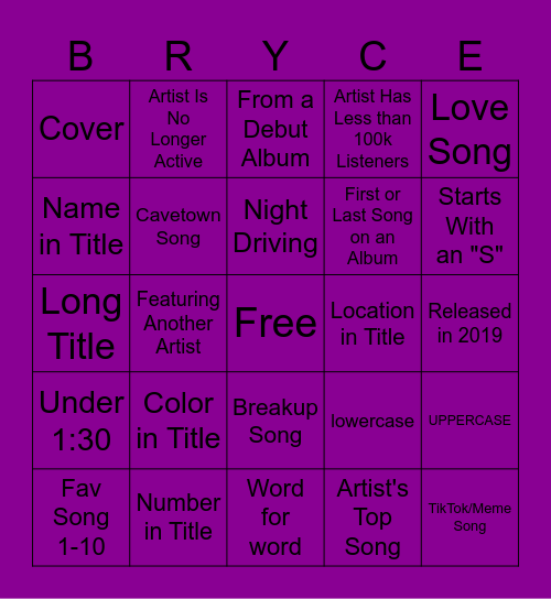 Spotify Bingo Card