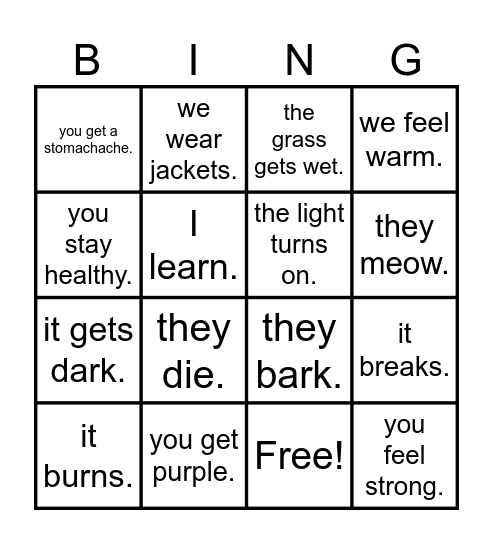 Zero Conditional Bingo Card
