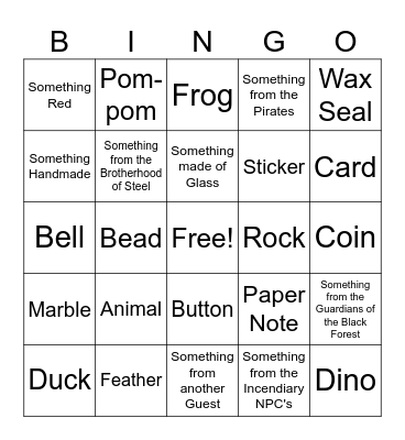 Trinket Bingo Card