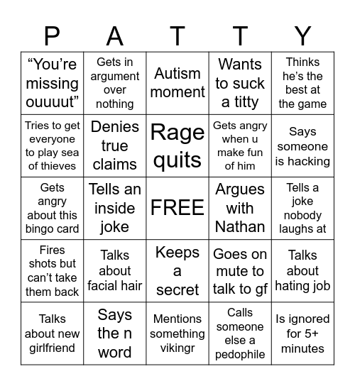 Patty Bingo Card