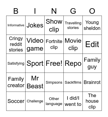Yt shorts Bingo Card