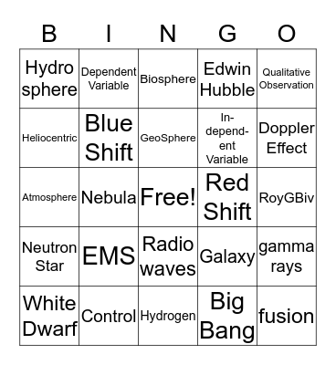 Earth Systems Bingo Card