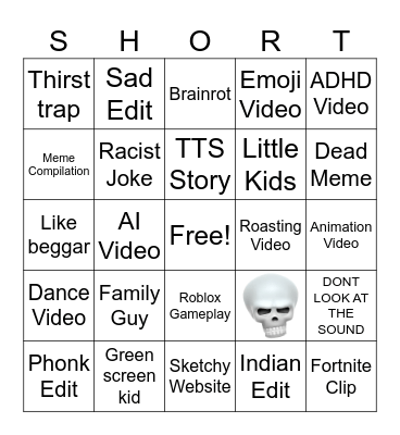SHORTS BINGO Card