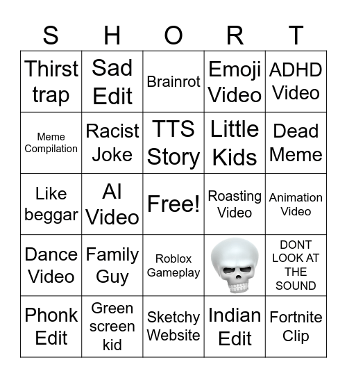 SHORTS BINGO Card