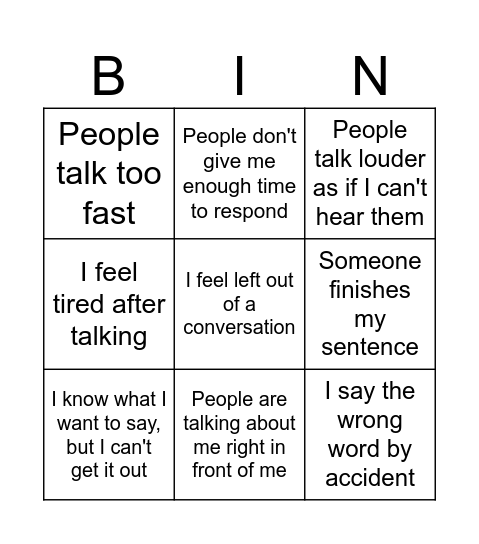 Frustration Bingo Card