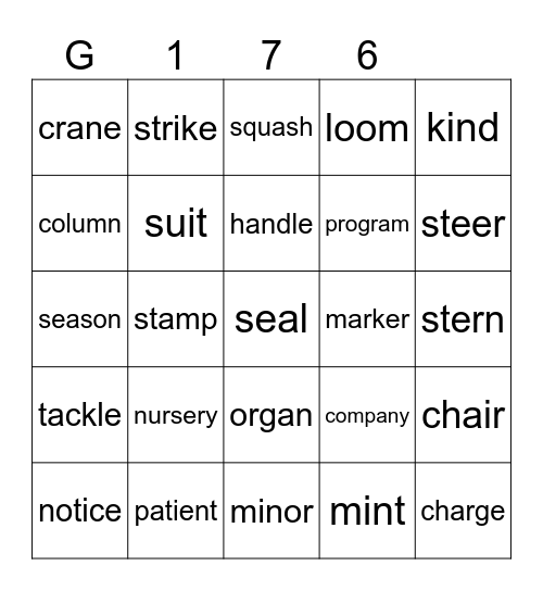 G 176 Bingo Card