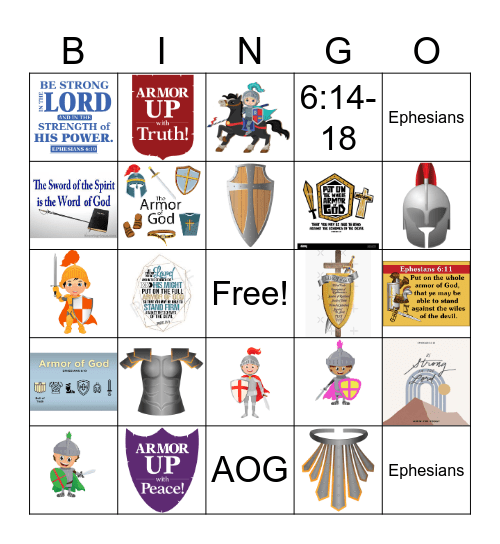 Armor of God Bingo Card