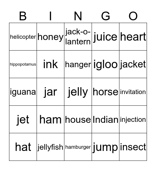 Final Phonics 1 H,I,J Bingo Card