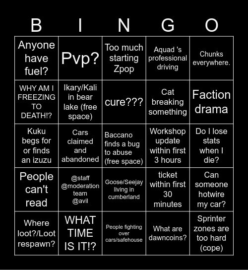 DOTD S15 BINGO Card