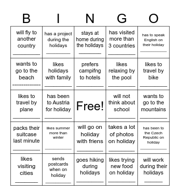 Summer holiday Bingo - Find someone who... Bingo Card