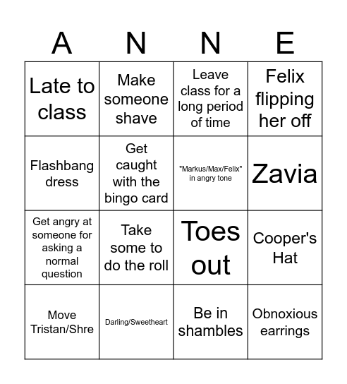 Millar Bingo Card