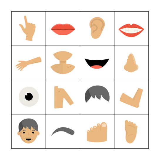 Body Parts Bingo Card