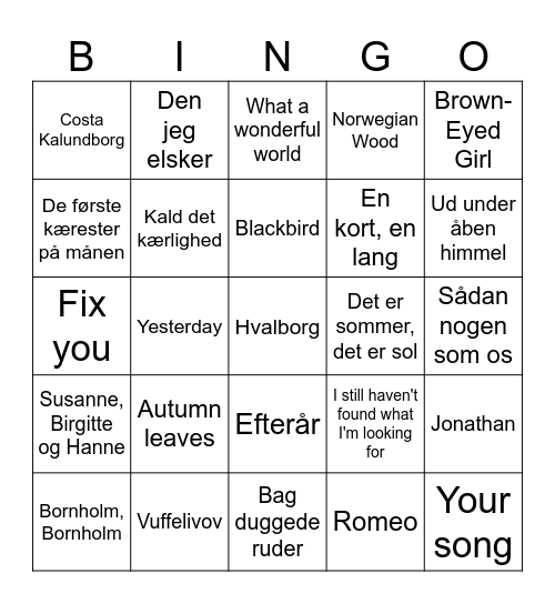 Afskeds Bingo! Først med en linje vinder! Starter 11:45 Bingo Card