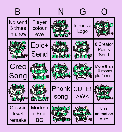 LEVEL REQUEST BINGO!!! Bingo Card