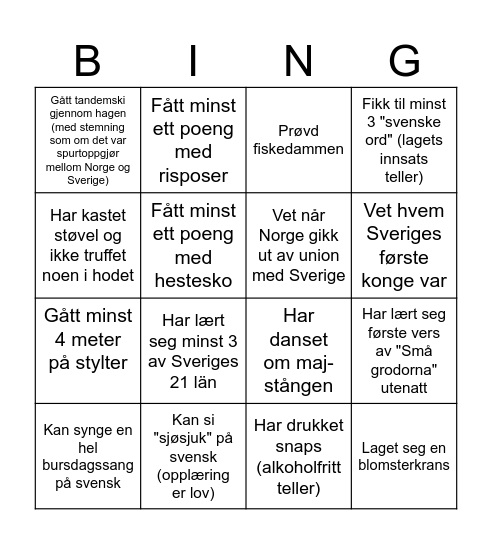 Midsommar BINGO Card