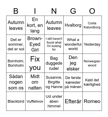 Afskeds Bingo! Først med en linje vinder! Starter 11:45 Bingo Card
