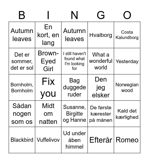 Afskeds Bingo! Først med en linje vinder! Starter 11:45 Bingo Card