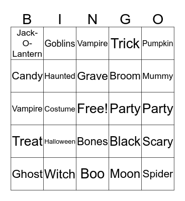 Mrs. Gills Halloween Fun Bingo Card