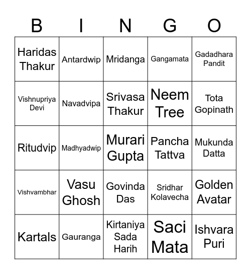 Gaura Lila Bingo Card