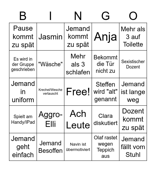 Hörsaal Bingo Card