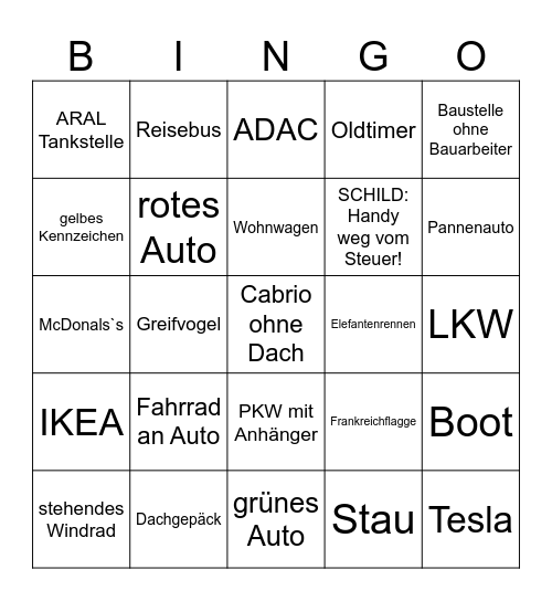 Autobahn Bingo Card