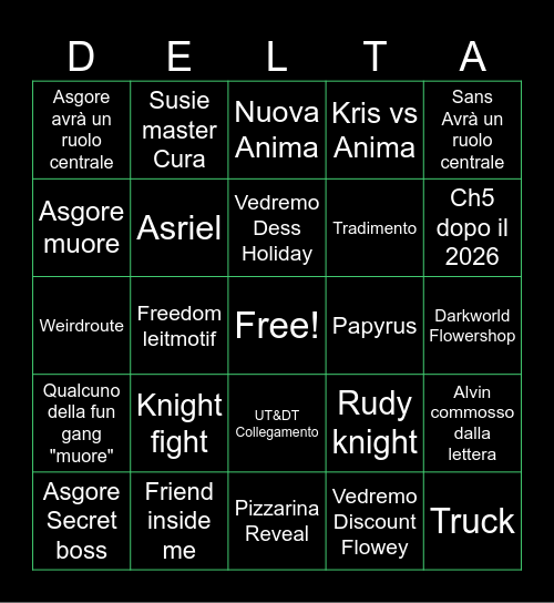Deltarune Chapter 5 Bingo Card