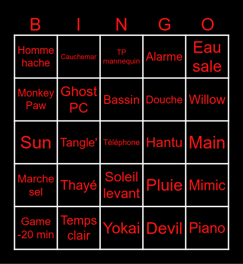 Phasmophobia Bingo Card