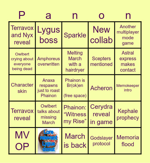Sun Dies Bingo Card