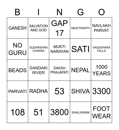 Chalo Badrinath thi Muktinath Jaie Bingo Card